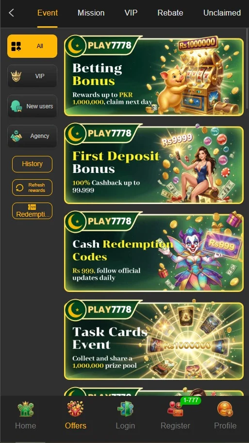 Play7778 Game Bonuses and rewards