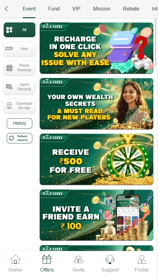 Z7 Game Bonuses and rewards