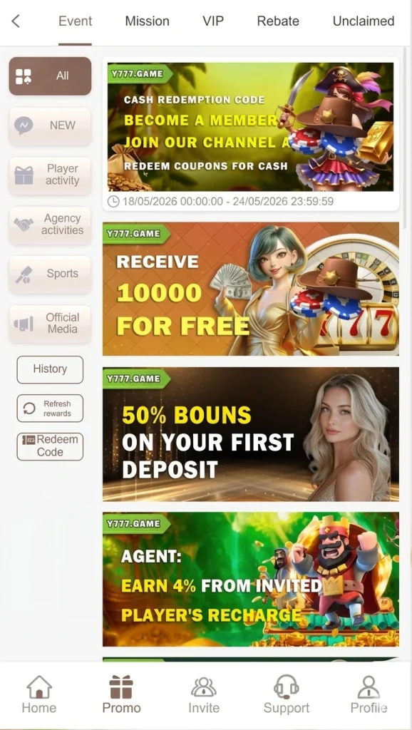 Y777 Game offers