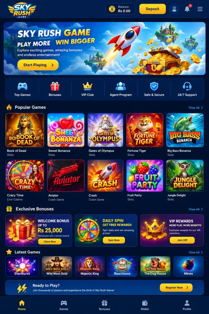 Sky Rush Game home